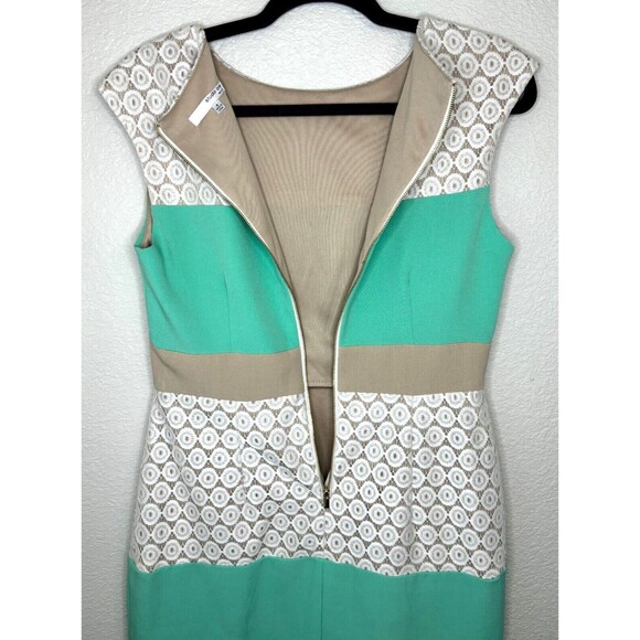 Studio 1 Sleeveless Colorblock Lace Sheath Midi Dress Boat Neck Green White Sz 6 - Picture 3 of 9